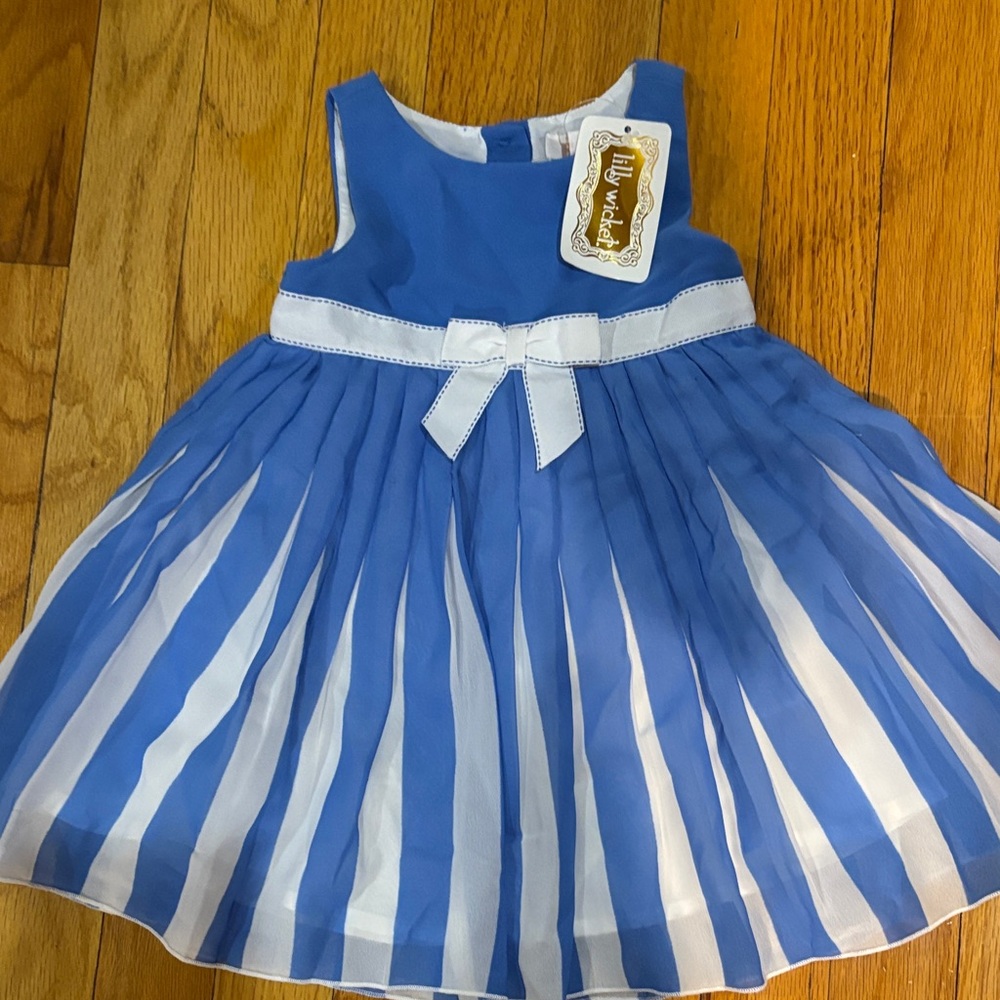 Blue and White Striped Kids Formal Dress